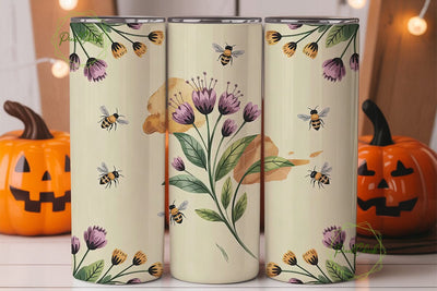 Bee and Flower Watercolor Tumbler Wrap Sublimation PixelChick 