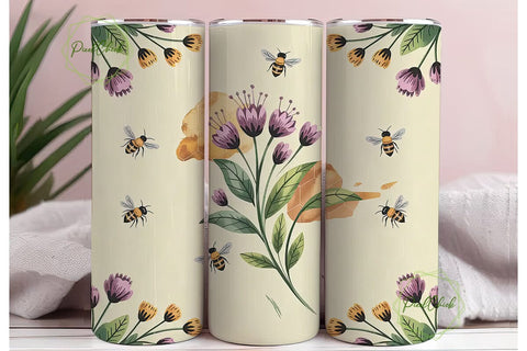 Bee and Flower Watercolor Tumbler Wrap Sublimation PixelChick 