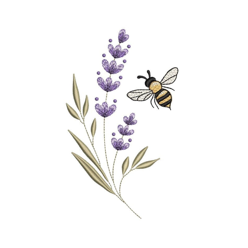 Bee and Lavender Floral Machine Embroidery Design, 3 sizes, Instant ...