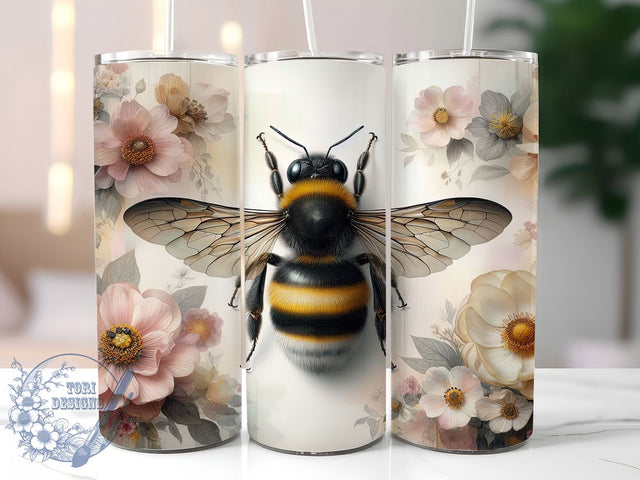 Bee and Wildflower Tumbler, Floral Tumbler, Stylish 20oz Wrap, Sublimation Design, Trendy Gift Idea, Rustic Bee Wrap, Botanical Wildflower Tumbler Sublimation ToriDesigns 