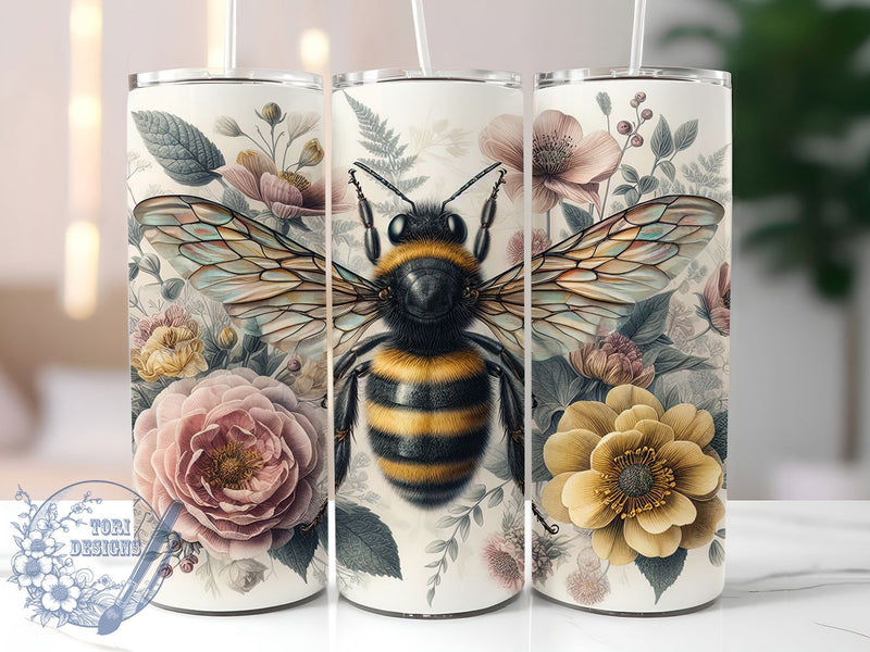 Bee and Wildflower Tumbler, Floral Tumbler, Stylish 20oz Wrap, Sublimation Design, Trendy Gift Idea, Rustic Bee Wrap, Botanical Wildflower Tumbler Sublimation ToriDesigns 