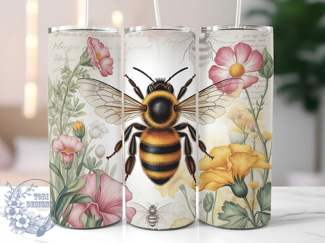 Bee and Wildflower Tumbler, Floral Tumbler, Stylish 20oz Wrap, Sublimation Design, Trendy Gift Idea, Rustic Bee Wrap, Botanical Wildflower Tumbler Sublimation ToriDesigns 