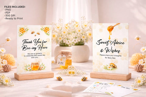 Bee Baby Shower Printable Bundle, Baby Shower decoration SVG KMarinaDesign 