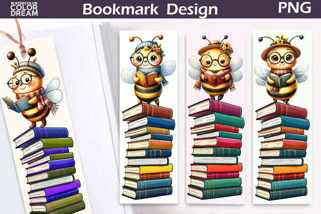Bee Book Bookmark | Bee Reading Book Bookmark Printable Sublimation WatercolorColorDream 
