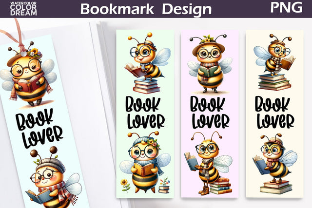 Bee Book Bookmark | Book Lover Bookmark Printable Sublimation WatercolorColorDream 
