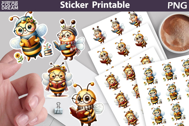Bee Book Sticker | Book Lover Sticker Sublimation WatercolorColorDream 