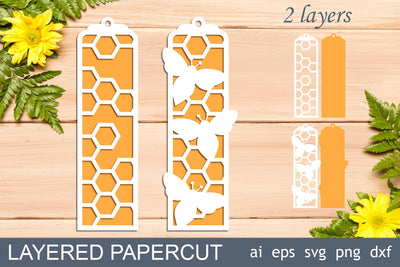 Bee bookmark svg, Bookmark with honeycomb, Layered paper cut SVG AnastasiyaArtDesign 