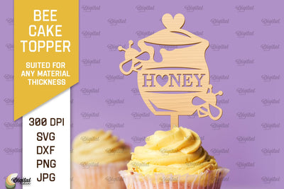 Bee Cake Topper Laser Cut. Honeycomb Design SVG SVG Evgenyia Guschina 