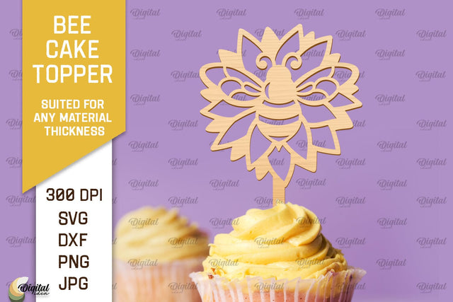 Bee Cake Topper Laser Cut. Honeycomb Design SVG SVG Evgenyia Guschina 