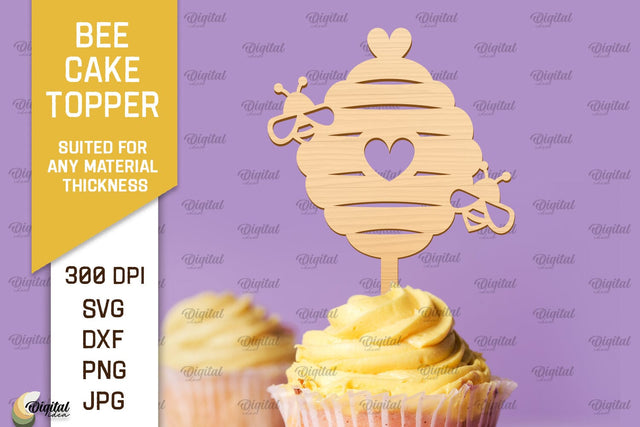 Bee Cake Topper Laser Cut. Honeycomb Design SVG SVG Evgenyia Guschina 