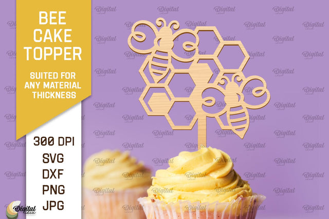 Bee Cake Topper Laser Cut. Honeycomb Design SVG SVG Evgenyia Guschina 