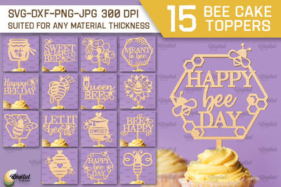 Bee Cake Toppers Laser Cut Bundle. Bee Designs SVG SVG Evgenyia Guschina 