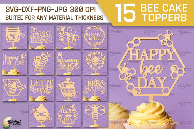 Bee Cake Toppers Laser Cut Bundle. Bee Designs SVG SVG Evgenyia Guschina 