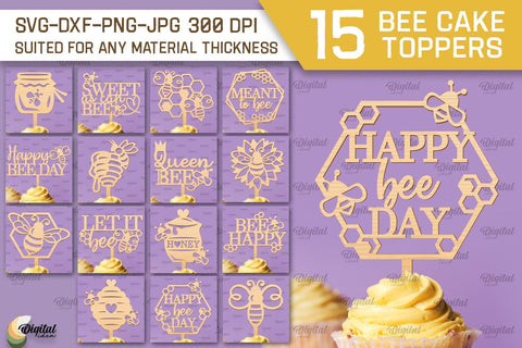 Bee Cake Toppers Laser Cut Bundle. Bee Designs SVG SVG Evgenyia Guschina 