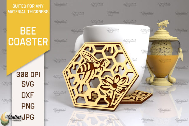 Bee Coaster Laser Cut. Honey Bee Coaster SVG Design SVG Evgenyia Guschina 