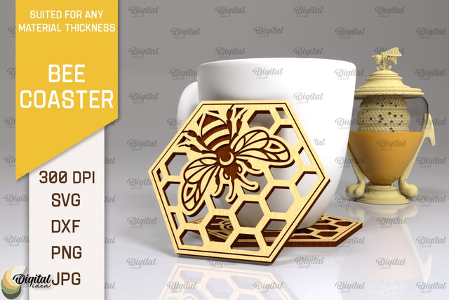 Bee Coaster Laser Cut. Honey Bee Coaster SVG Design SVG Evgenyia Guschina 