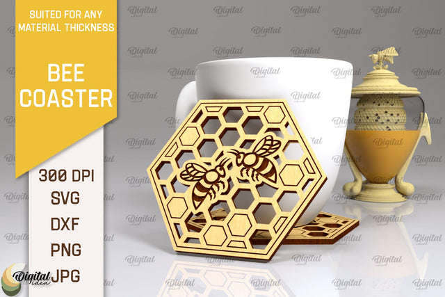 Bee Coaster Laser Cut. Honey Bee Coaster SVG Design SVG Evgenyia Guschina 