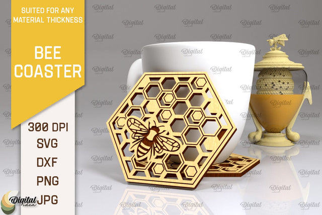 Bee Coaster Laser Cut. Honey Bee Coaster SVG Design SVG Evgenyia Guschina 