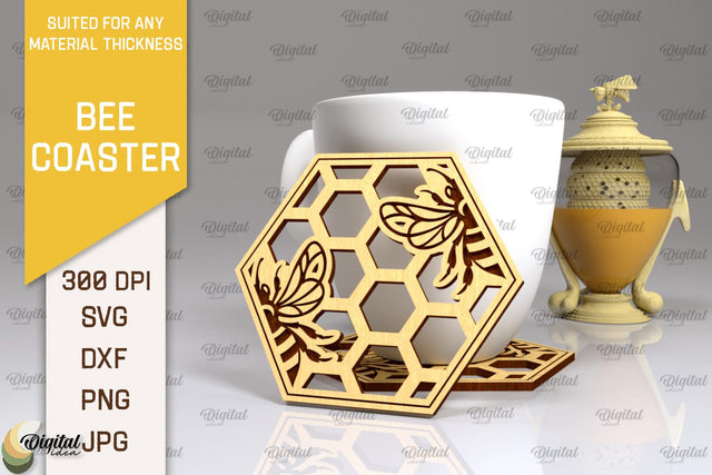 Bee Coaster Laser Cut. Honey Bee Coaster SVG Design SVG Evgenyia Guschina 