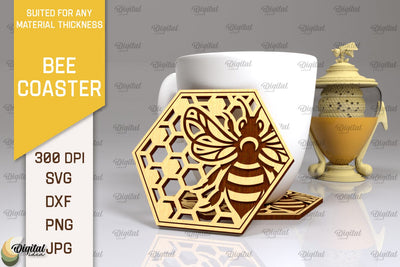 Bee Coaster Laser Cut. Honey Bee Coaster SVG Design SVG Evgenyia Guschina 