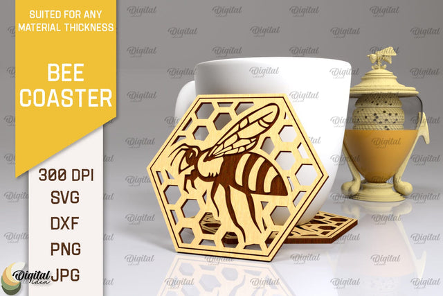 Bee Coaster Laser Cut. Honey Bee Coaster SVG Design SVG Evgenyia Guschina 