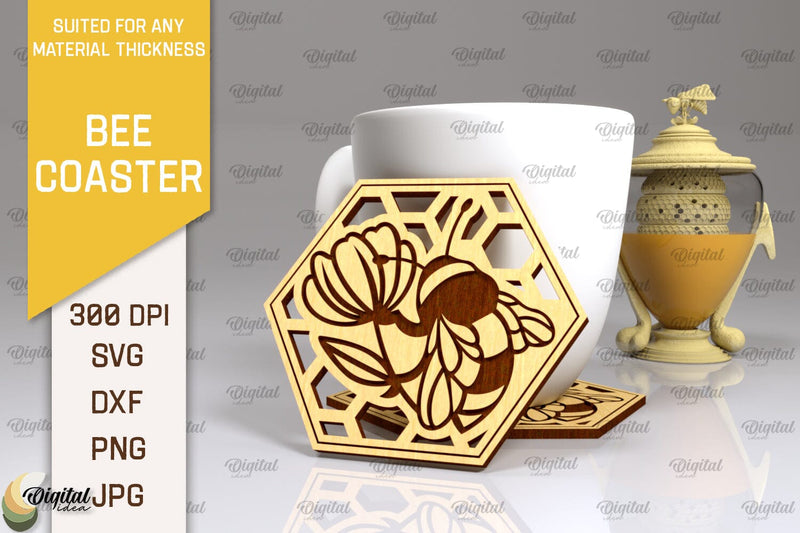 Bee Coaster Laser Cut. Honey Bee Coaster SVG Design SVG Evgenyia Guschina 