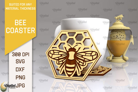 Bee Coaster Laser Cut. Honey Bee Coaster SVG Design SVG Evgenyia Guschina 
