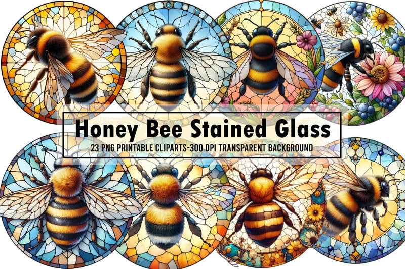 Bee Faux Stained Glass Watercolor Clipart Sublimation designartist 