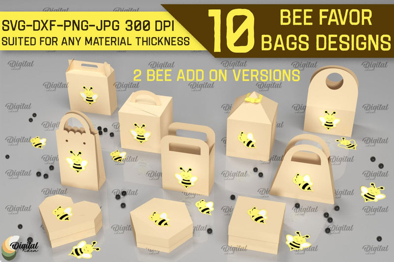 Bee Favor Bags Paper Cut Bundle. 3D Favor Boxes SVG 3D Paper Evgenyia Guschina 