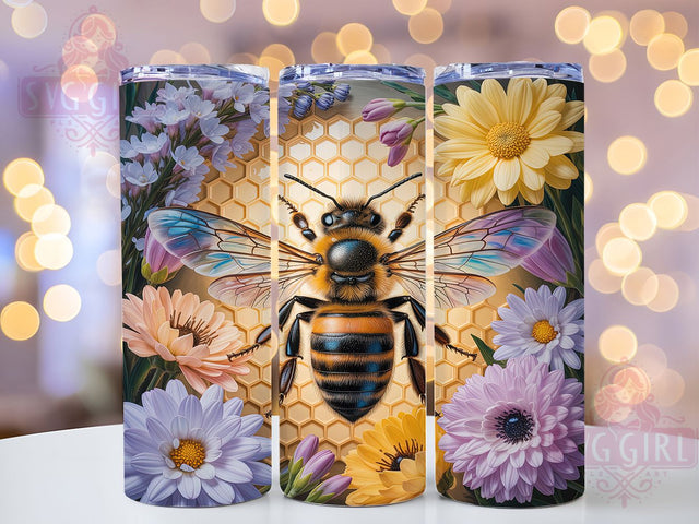 Bee Floral Pattern 20oz Tumbler, Floral Wrap, 20oz Sublimation, PNG Design, Rustic Mug, Flower Pattern, Bee Lover Sublimation SvggirlplusArt 