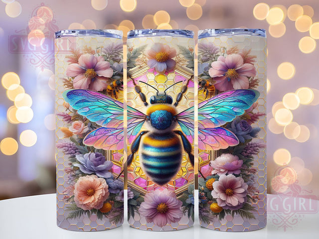 Bee Floral Pattern 20oz Tumbler, Floral Wrap, 20oz Sublimation, PNG Design, Rustic Mug, Flower Pattern, Bee Lover Sublimation SvggirlplusArt 