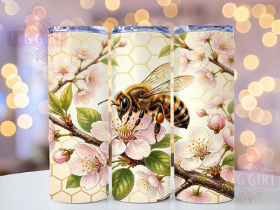 Bee Floral Pollinator Theme 20oz Tumbler, Honeybee Design, Pink Flower, Nature Motif, Pollinator Theme, Skinny Tumbler, Sublimation PNG Sublimation SvggirlplusArt 
