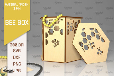 Bee Gift Box Laser Cut. Bee Favor Box SVG Designs. Honey Bee SVG Evgenyia Guschina 