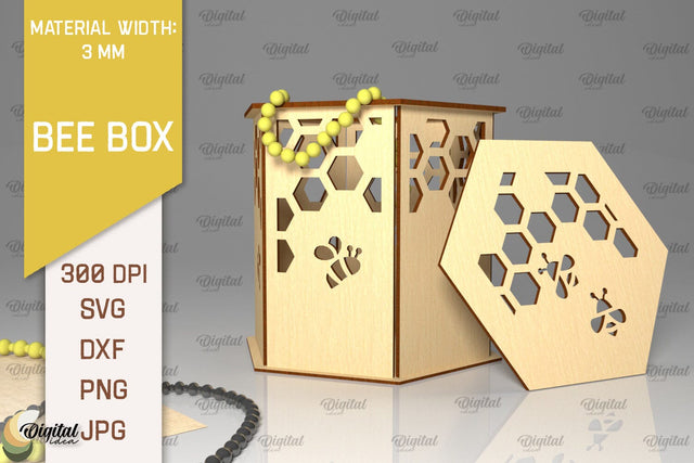 Bee Gift Box Laser Cut. Bee Favor Box SVG Designs. Honey Bee SVG Evgenyia Guschina 