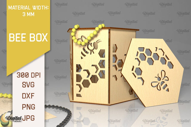 Bee Gift Box Laser Cut. Bee Favor Box SVG Designs. Honey Bee SVG Evgenyia Guschina 
