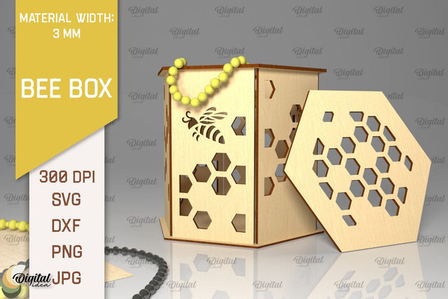 Bee Gift Box Laser Cut. Bee Favor Box SVG Designs. Honey Bee SVG Evgenyia Guschina 