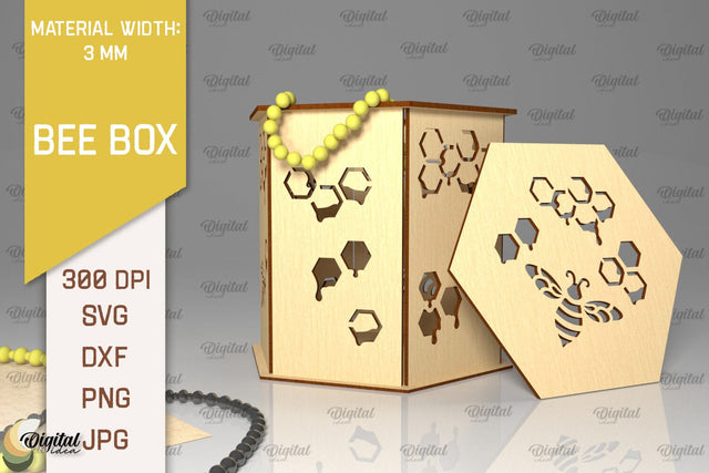Bee Gift Box Laser Cut. Bee Favor Box SVG Designs. Honey Bee SVG Evgenyia Guschina 