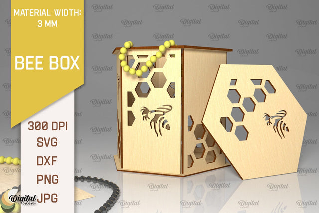 Bee Gift Box Laser Cut. Bee Favor Box SVG Designs. Honey Bee SVG Evgenyia Guschina 