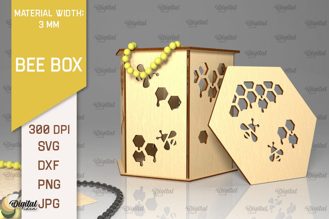 Bee Gift Box Laser Cut. Bee Favor Box SVG Designs. Honey Bee SVG Evgenyia Guschina 