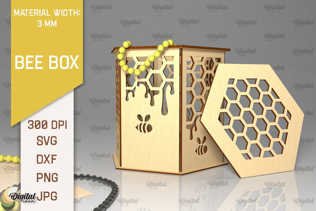 Bee Gift Box Laser Cut. Bee Favor Box SVG Designs. Honey Bee SVG Evgenyia Guschina 
