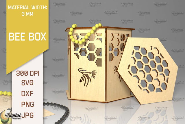 Bee Gift Box Laser Cut. Bee Favor Box SVG Designs. Honey Bee SVG Evgenyia Guschina 