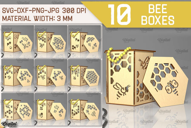 Bee Gift Boxes Laser Cut Bundle. Bee Boxes SVG Designs SVG Evgenyia Guschina 