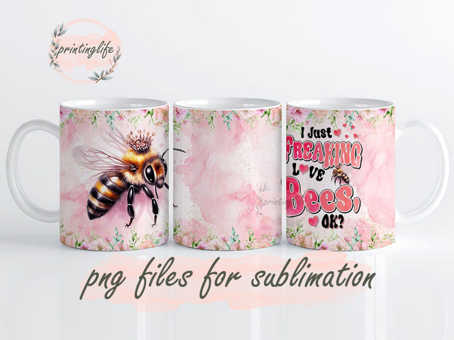 Bee Gifts For Women Mug, Girls Freaking Love Queen Bees Mug Wrap Design, Instant Digital Design Download Mug Wrap Design, Mug Design PNG Sublimation PrintingLife 