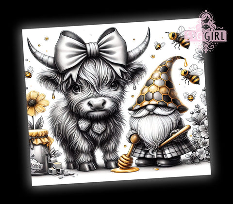 Bee Gnome Cow 20oz Tumbler Wrap, Bee Gnome Tumbler, Highland Cow Design, 20oz Tumbler Wrap, Farm Animal Gift, Cute Gnome Decor, Bee Lover Gift, Sublimation Drinkware Sublimation SvggirlplusArt 