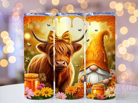 Bee Gnome Cow 20oz Tumbler Wrap, Bee Gnome Tumbler, Highland Cow Design, 20oz Tumbler Wrap, Farm Animal Gift, Cute Gnome Decor, Bee Lover Gift, Sublimation Drinkware Sublimation SvggirlplusArt 