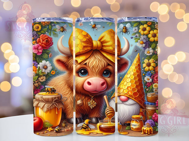 Bee Gnome Cow 20oz Tumbler Wrap, Bee Gnome Tumbler, Highland Cow Design, 20oz Tumbler Wrap, Farm Animal Gift, Cute Gnome Decor, Bee Lover Gift, Sublimation Drinkware Sublimation SvggirlplusArt 