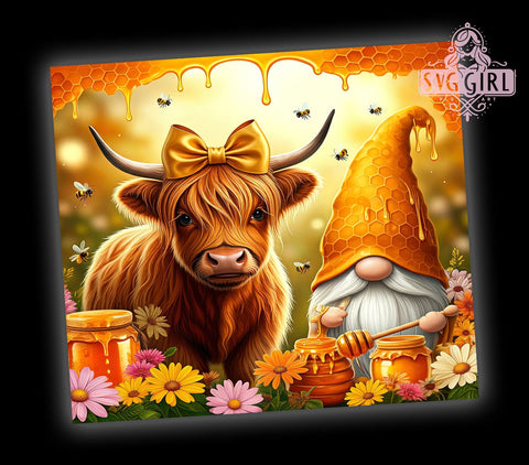Bee Gnome Cow 20oz Tumbler Wrap, Bee Gnome Tumbler, Highland Cow Design, 20oz Tumbler Wrap, Farm Animal Gift, Cute Gnome Decor, Bee Lover Gift, Sublimation Drinkware Sublimation SvggirlplusArt 