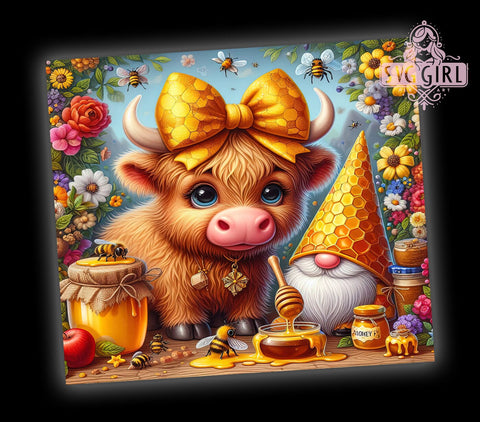 Bee Gnome Cow 20oz Tumbler Wrap, Bee Gnome Tumbler, Highland Cow Design, 20oz Tumbler Wrap, Farm Animal Gift, Cute Gnome Decor, Bee Lover Gift, Sublimation Drinkware Sublimation SvggirlplusArt 