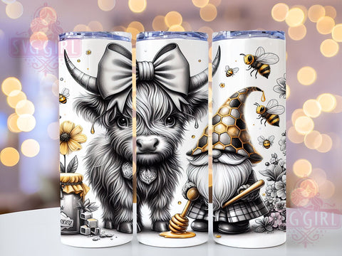 Bee Gnome Cow 20oz Tumbler Wrap, Bee Gnome Tumbler, Highland Cow Design, 20oz Tumbler Wrap, Farm Animal Gift, Cute Gnome Decor, Bee Lover Gift, Sublimation Drinkware Sublimation SvggirlplusArt 