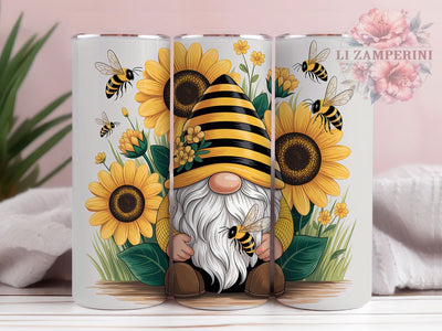 Bee Gnome Floral 20oz Tumbler Wrap, Cute Gnome, Bee Theme, Floral Design, Whimsical Artwork, 20oz Tumbler Wrap, Sublimation PNG Sublimation Li Zamperini 